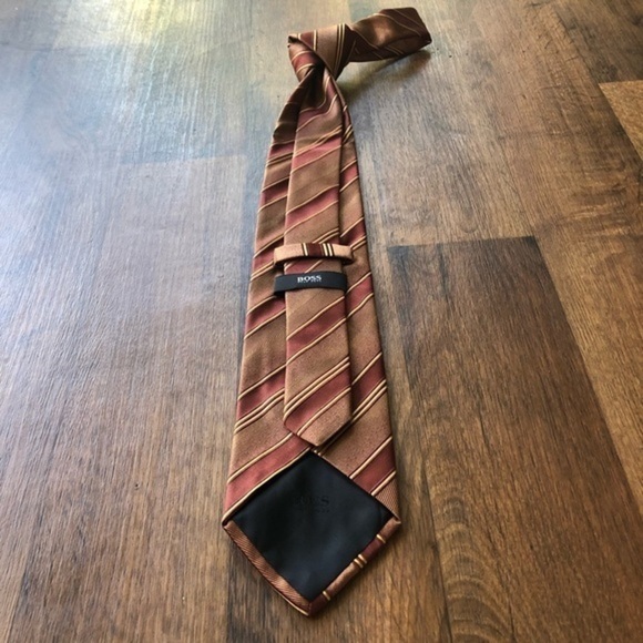 Hugo Boss Maroon Cream Striped Tie - Picture 6 of 8